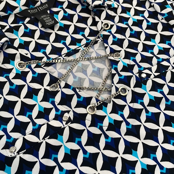 Beautiful WHBM geometric dress XXS belted elastic wrinkle free - Picture 3 of 11